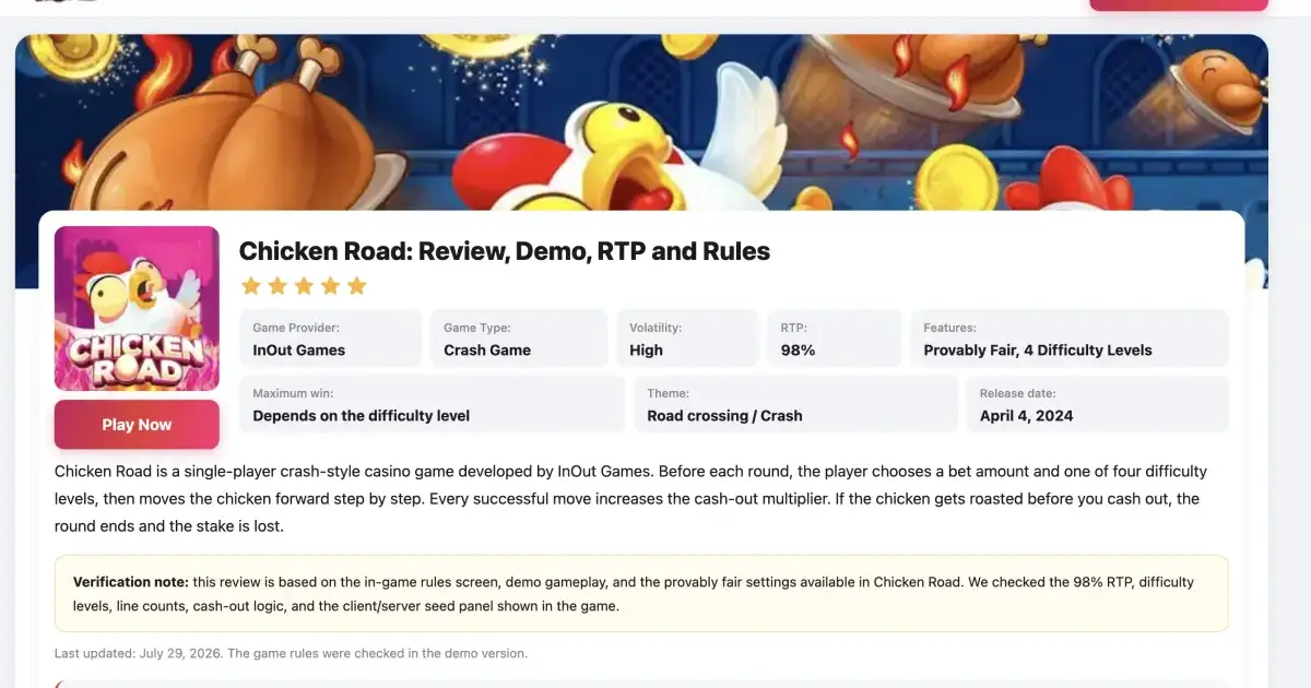 Chicken Road review homepage screenshot