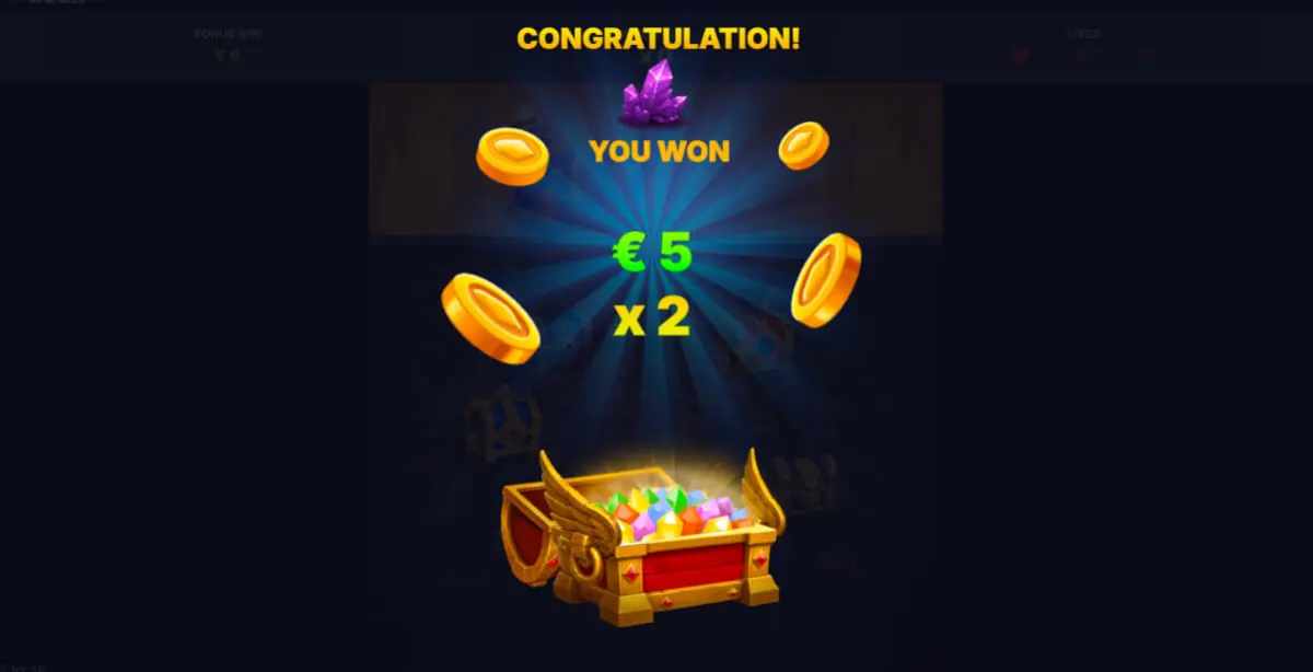 Mine Rush chest awarding cash and a two times multiplier