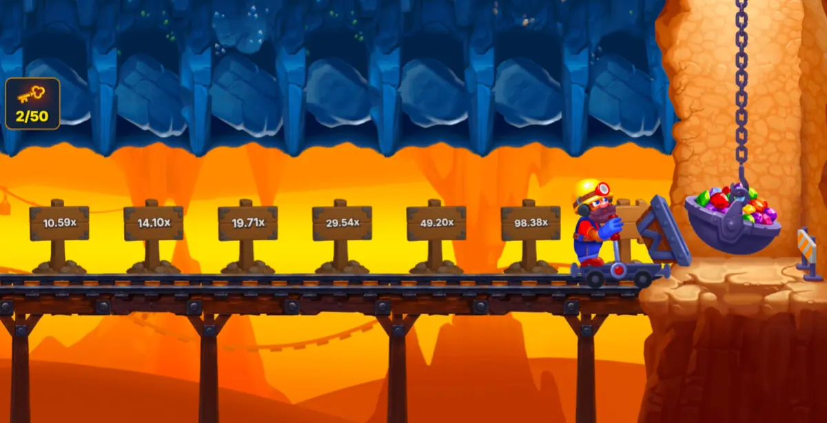 Mine Rush high multiplier route with the minecart advancing