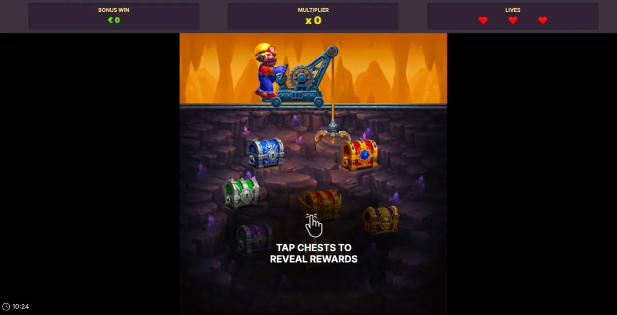 Mine Rush Treasure Hook Bonus with three lives
